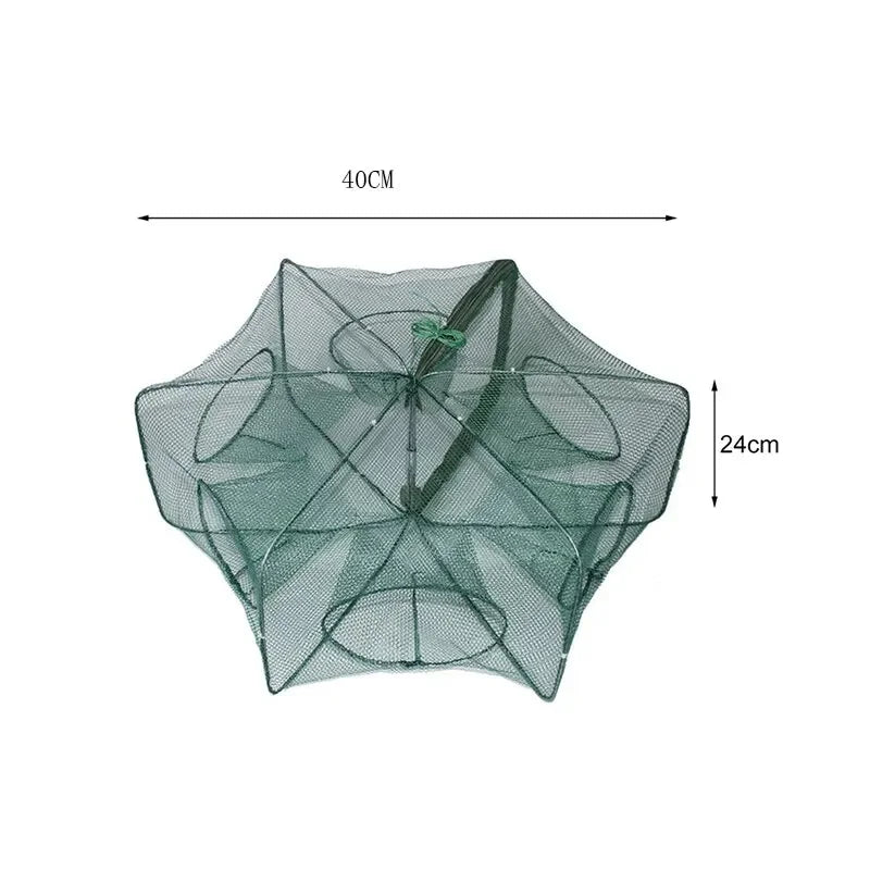 Fischernetz Mesh gefaltet Sechseck Achteck 6/8 Löcher Fisch Garnelen automatische Falle Krebse Catcher Fisch Netzwerk Köder gegossen Mesh Falle