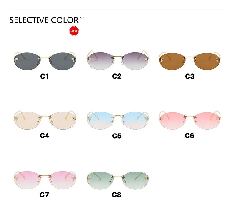 Rimless Retro Oval Sunglasses Cat Eye Sun Glasses Frameless F Letter UV400 Punk Sunglass Men Shade Driving Eyewear Gafas De Sol