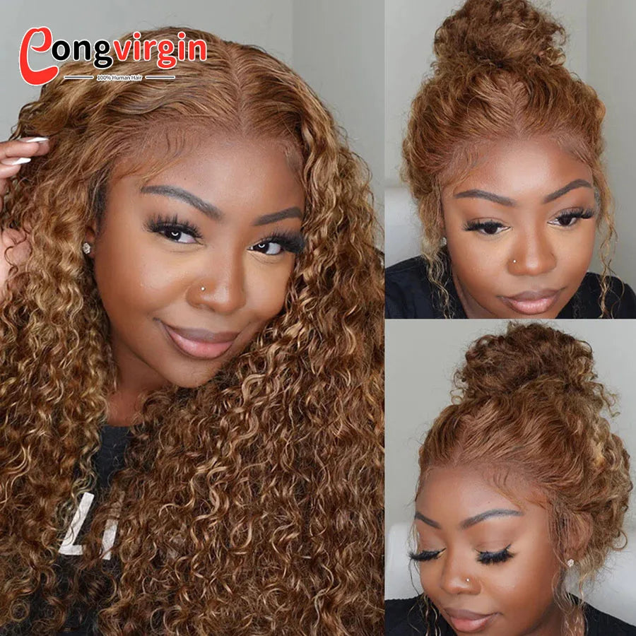 250 Density Highlight P4/27 Blonde 360 Full Hd Lace Front Wig Pre Plucked 30 Inch Glueless Wig Deep Wave Frontal Wig Human Hair