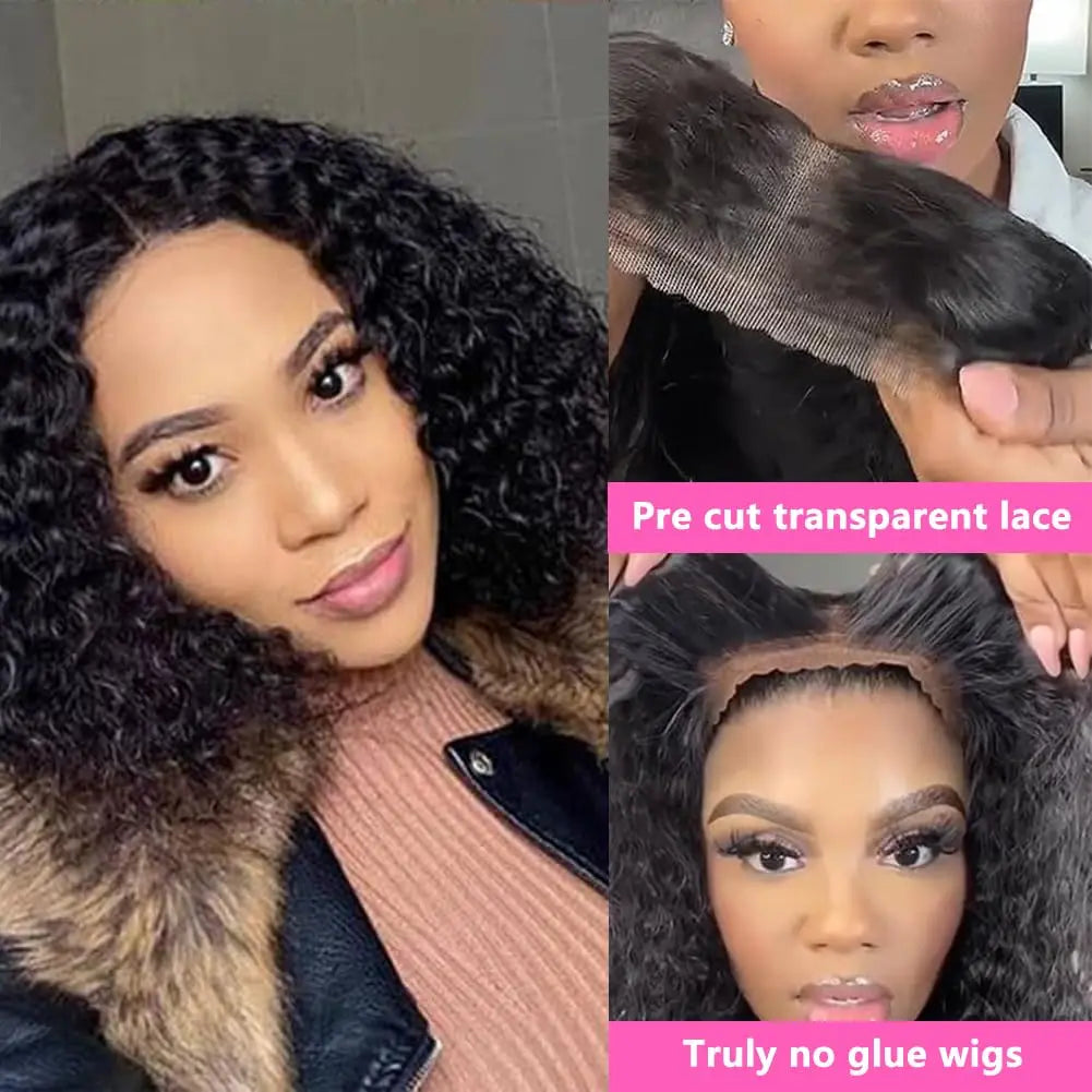 Glueless Wig Human Hair Ready To Wear Deep Wave Frontal Wig Short Curly Bob Wig Human Hair 4x4 13x4 Lace Front Human Hair 180%