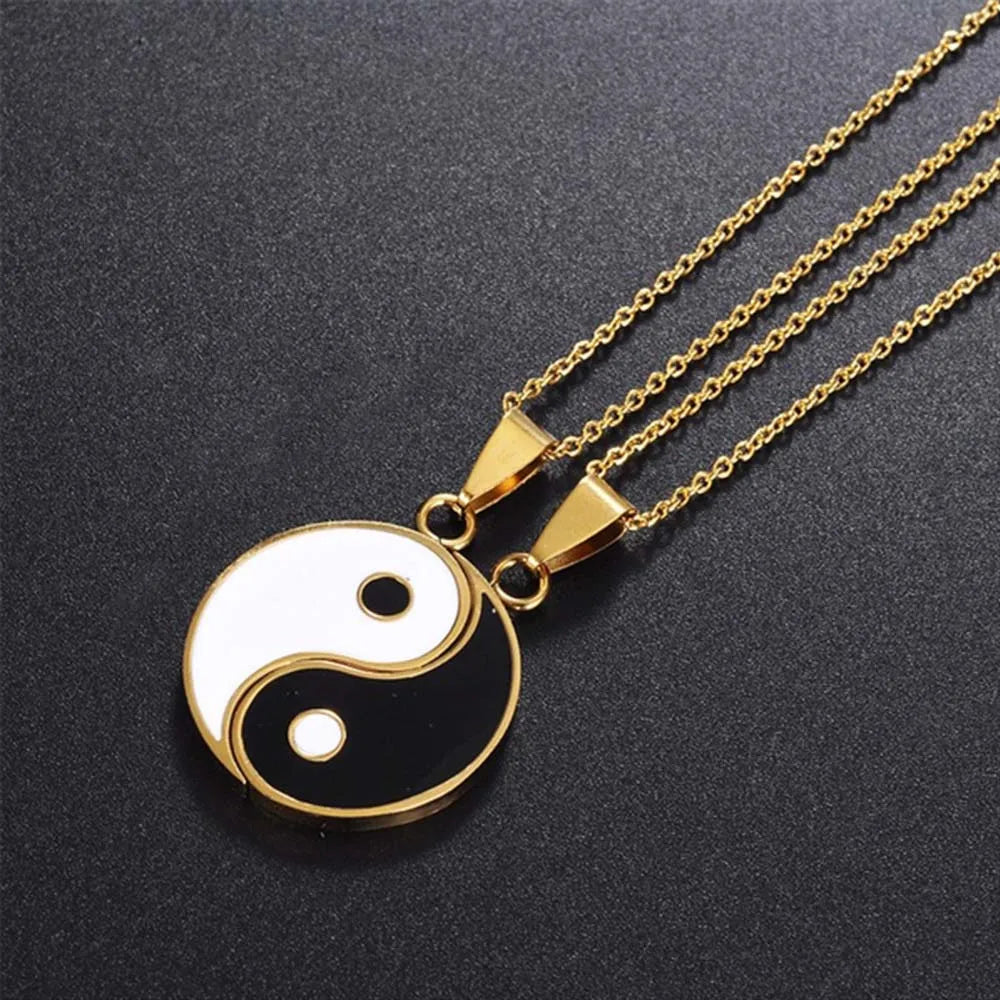 Alloy Yin Yang Pendant Puzzle Piece Necklace Birthday Jewlery Gifts for Couple or Best Friends