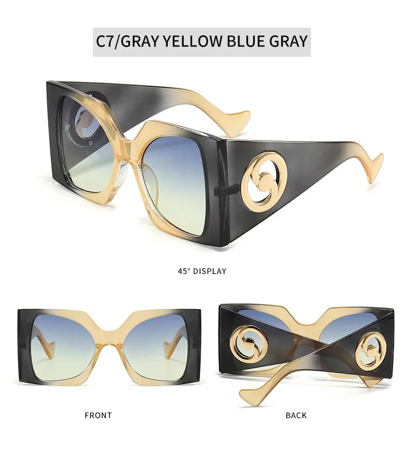 OULYLAN Big Frame Ladies Sunglasses Rimless Gradient Lens Blue Fashion Sun Glasses For Men UV400 Summer Mirror