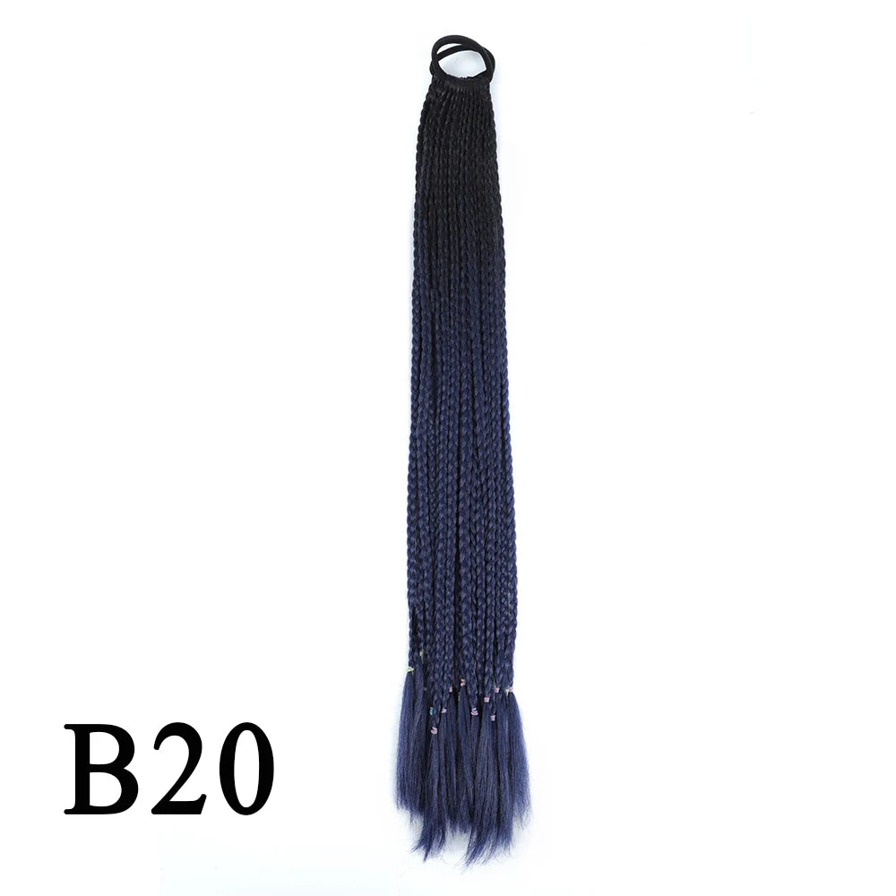 Synthetic 24 Inch Long Colored Box Braids Hair Ponytail With Rubber Bands Rainbow Twist Braided Highlights Ponytail For Women