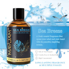 Aceites aromáticos MAYJAM de 100 ml con gotero Sea Breeze Coconut Vanilla Coffee Bubble Gum para fragancias masculinas y femeninas