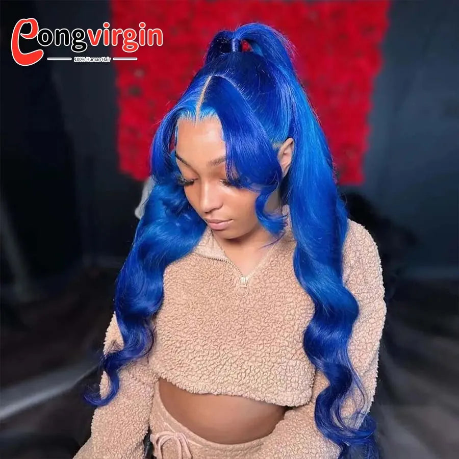 Dark Blue 360 Full Lace Wig Human Hair Pre Plucked Body Wave Lace Front Wigs Hd Transparent Lace Frontal Wig For Women On Sale