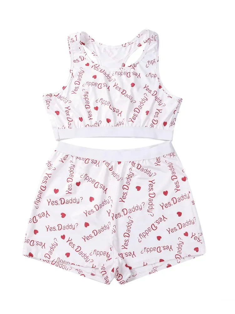 Sets for women 2 pieces Short Set 2024 New Casual Home Wear Printed Vest Crop Tops Shorts Set Tracksuits Sportswear Loungewear