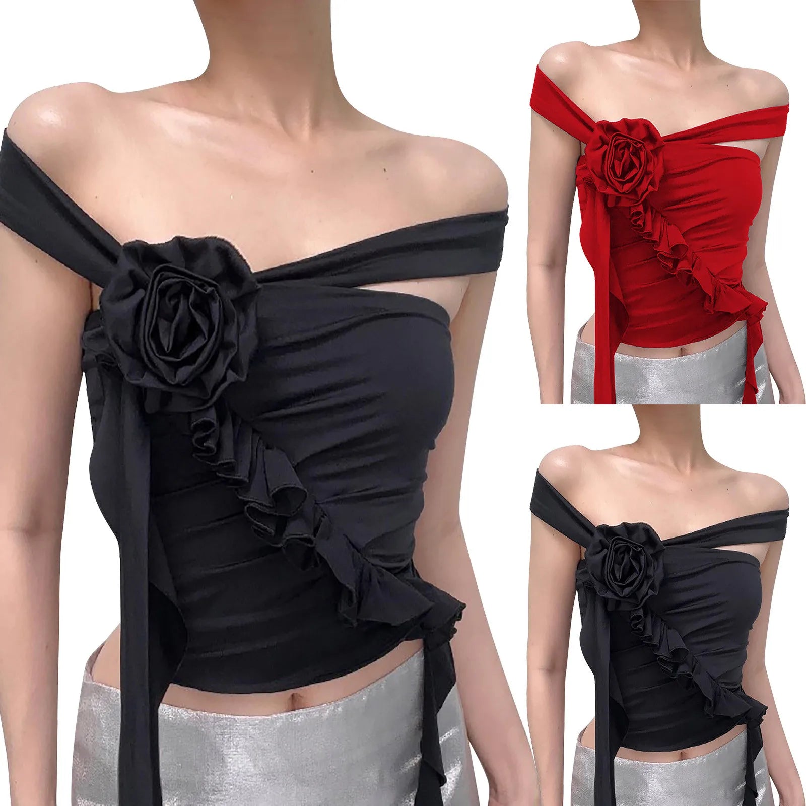 Women'S Blouse Fashion Leisure Sexy Off Shoulder Flower Design Loose Slim Fit Vest Clothes New Fit Women Blouses Elegant Casual