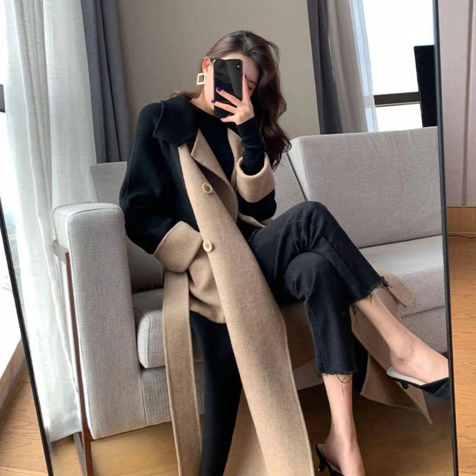 Women Winter Coat Chic Lapel Women Winter Overcoat Outwear Women Winter Overcoat  Elegant Soft Winter Overcoat for Shopping