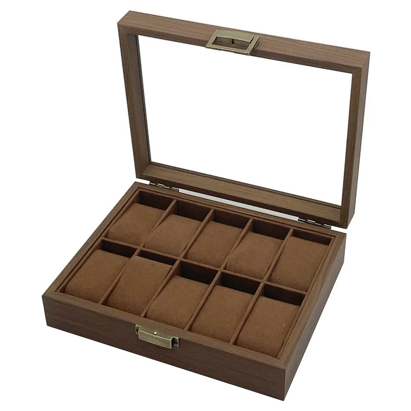 10 Slot Watch Boxes Retro Black Walnut Wooden Watch Box 10 Position Watch Storage Case Watches Collection Display Box Organizer