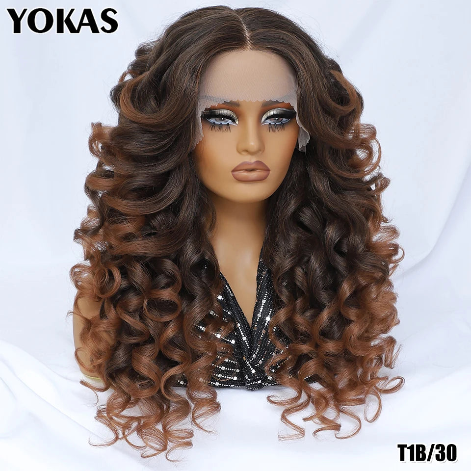 24 Inch Synthetic Lace Front Wigs For Black Women Curly Afro Lace Wigs for Afro Women Chocolate Brown Lace Front Wigs For Woman