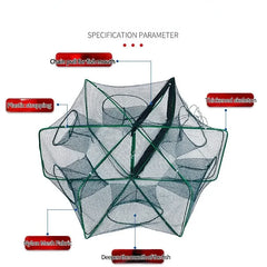 Fischernetz Mesh gefaltet Sechseck Achteck 6/8 Löcher Fisch Garnelen automatische Falle Krebse Catcher Fisch Netzwerk Köder gegossen Mesh Falle