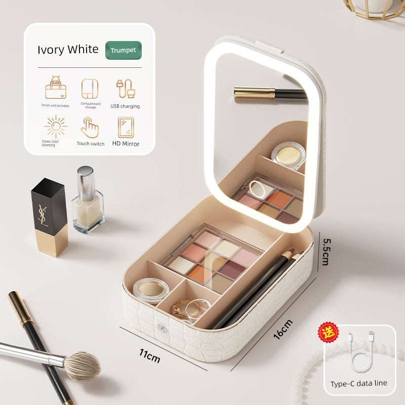 Travel Bag Mirror Desktop Desktop Cosmetic Mirror Portable with Light Women Portable Foldable Led Storage Box