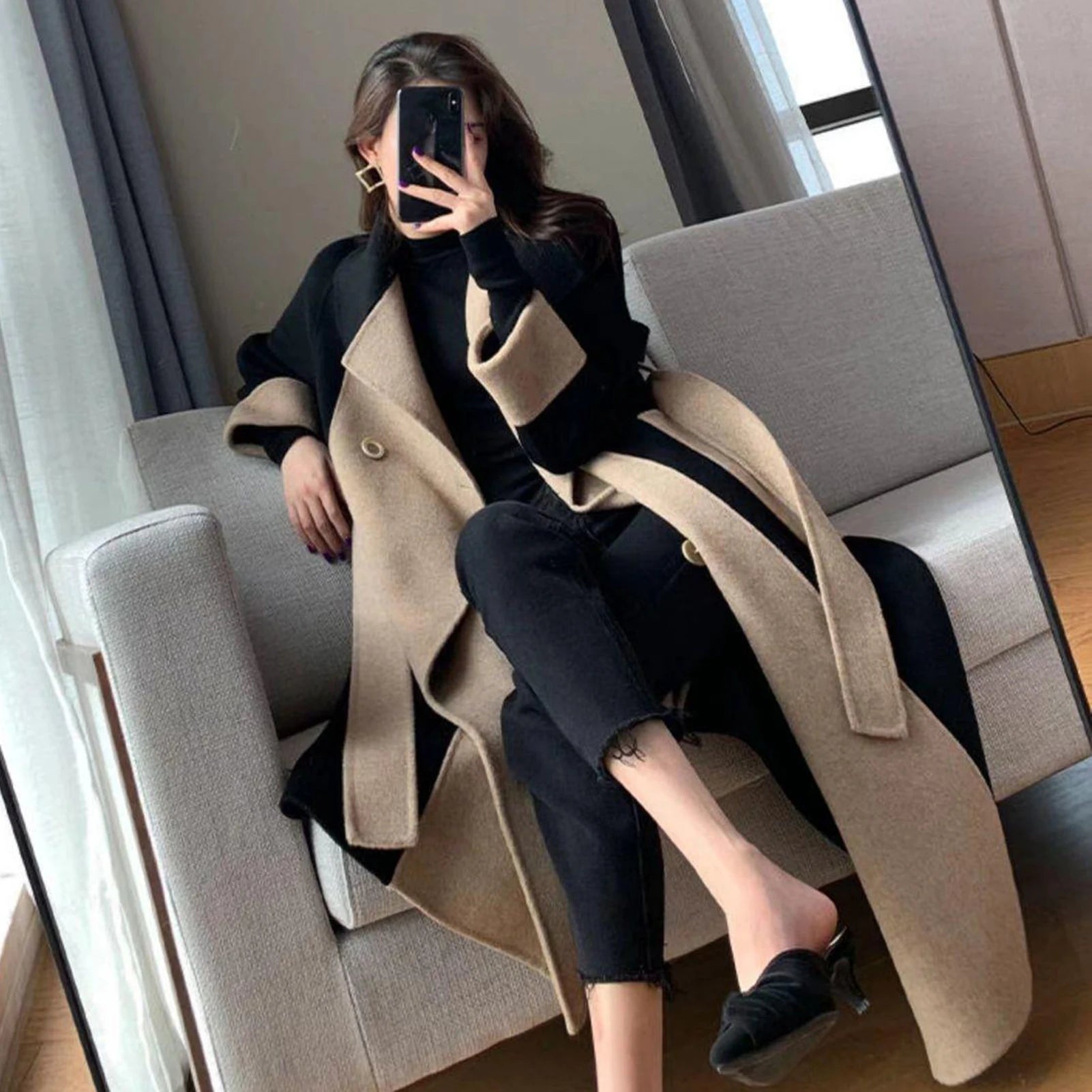 Women Winter Coat Chic Lapel Women Winter Overcoat Outwear Women Winter Overcoat  Elegant Soft Winter Overcoat for Shopping