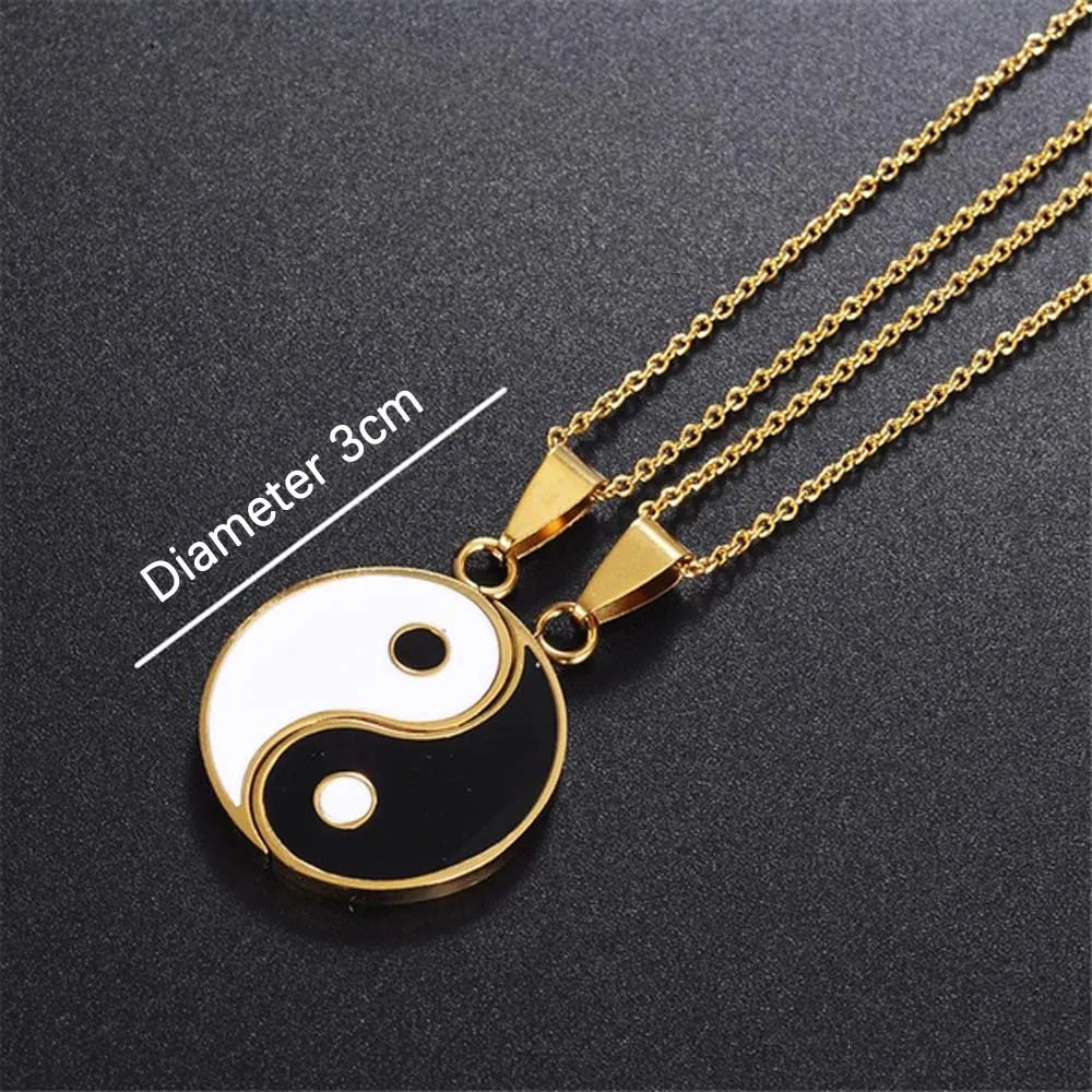 Alloy Yin Yang Pendant Puzzle Piece Necklace Birthday Jewlery Gifts for Couple or Best Friends