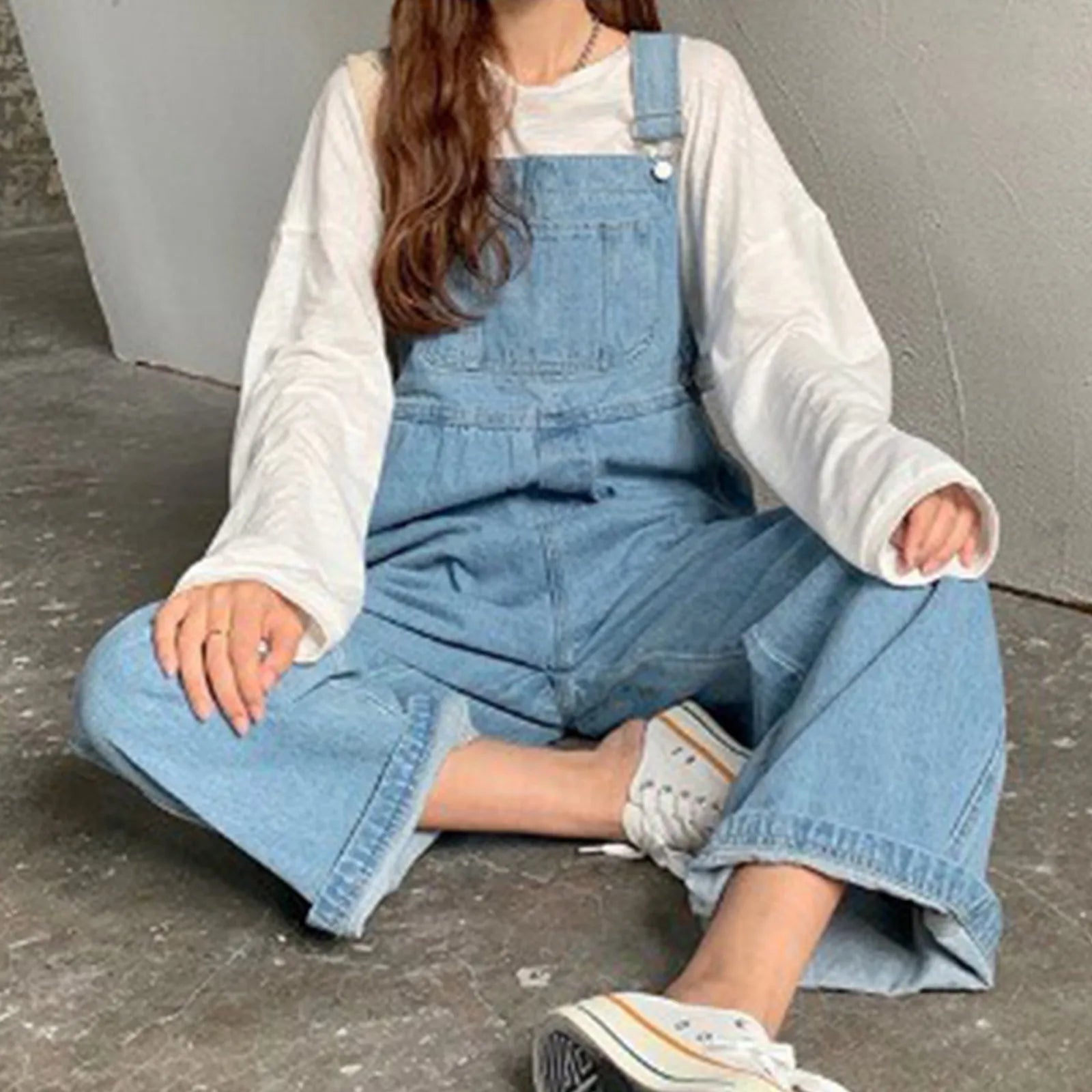 Jeasn Women Denim Overalls Y2k Korean Style Spaghetti Strap Retro Jumpsuits With Pockets Oversized Buttoned Wide Leg Playsuits