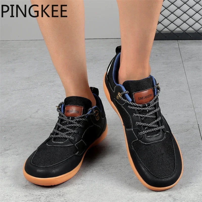 PINGKEE Minimalist Men's Sneakers Foot Wide Toe Box Barefoot Shoes For Men Fitness Trailing Synthetic Upper Male Toebox Footwear