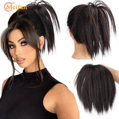 MEIFAN Extensiones de moño de cabello sintético liso desordenado con banda elástica, moño de cabello esponjoso, moño envolvente, postizo para mujer