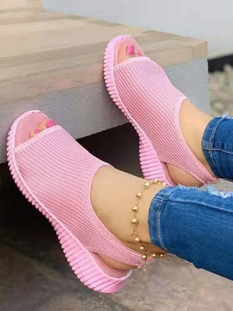 Summer Women Shoes Mesh Fish Platform Shoes Women's Closed Toe Wedge Sandals Ladies Light Casual Sandals Zapatillas Muje