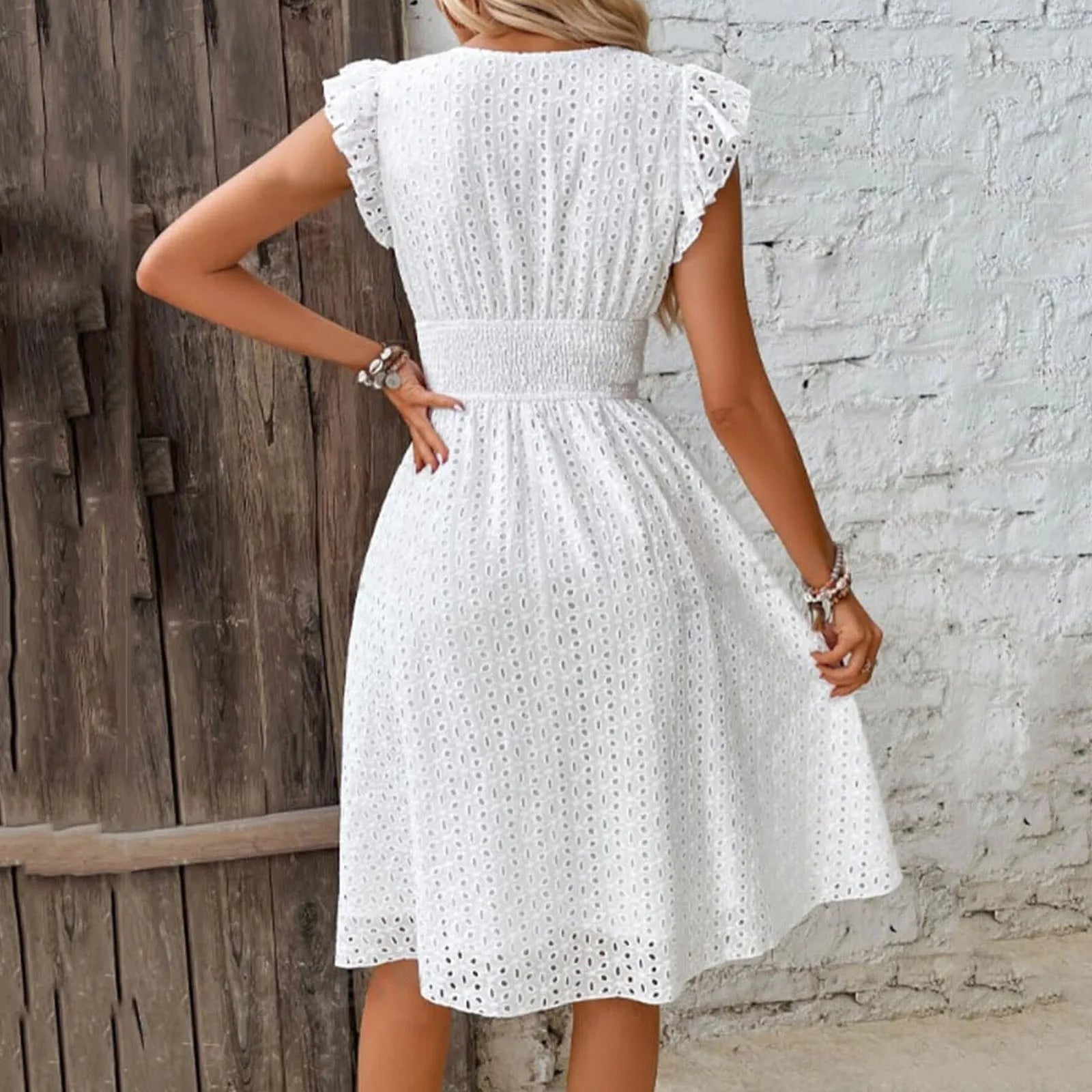 Women White V-Neck Beach Dress Solid Summer A-Line Half Sleeve Shirt Dress Casual Loose Pocket Sundress Holiday Baggy Long Robe