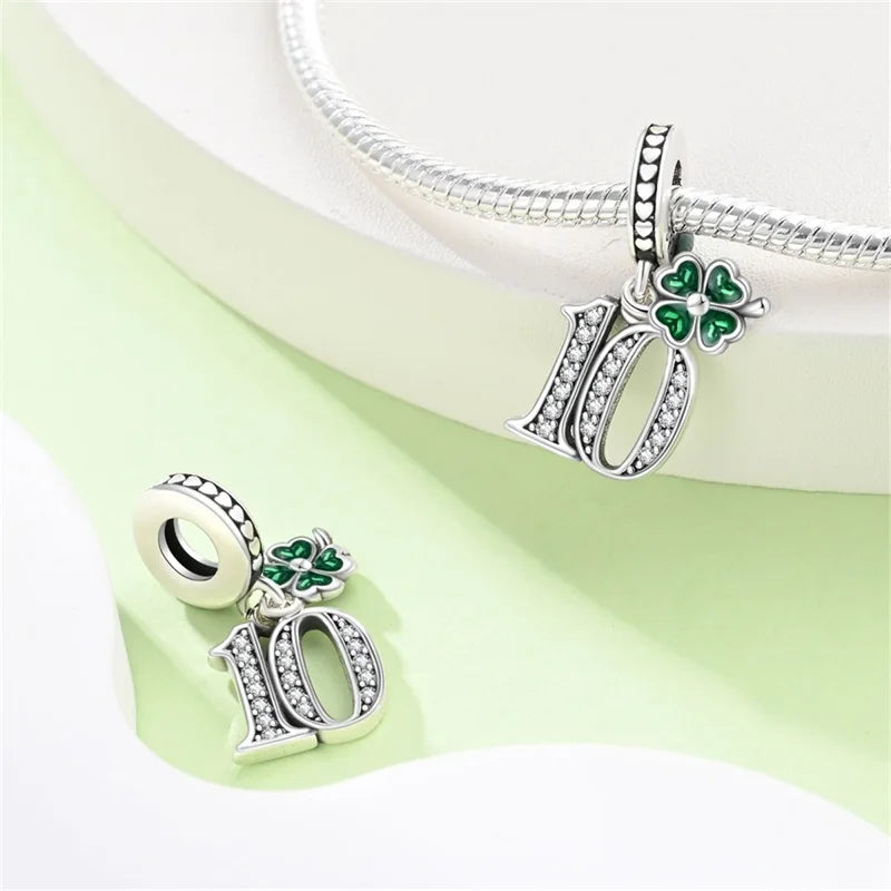 New 925 Sterling Silver Lucky Number Four Leaf Clover Series Charms Beads Fit Pandora 925 Original Bracelet DIY Birthday Jewelry