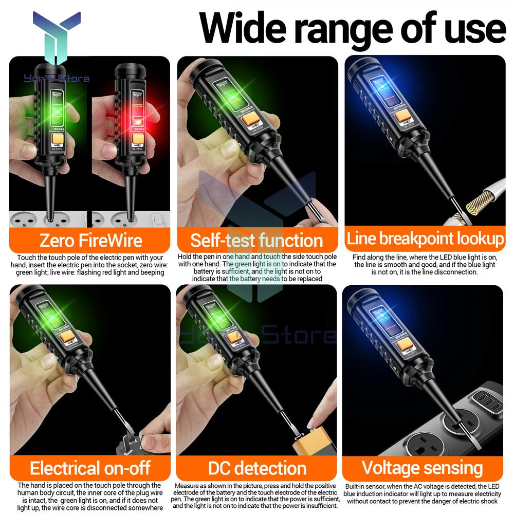 Lápiz comprobador de voltaje sin contacto de CA de 25 a 250 V, detector de potencia digital por inducción, destornillador eléctrico inteligente, circuito de sonda