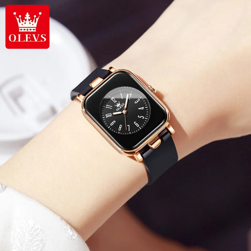 OLEVS Square Dial Ladies' Watches Fashion Casual Waterproof Luminous Watch Simple Silicone Strap Quartz Watch for Women 9961