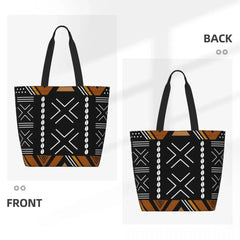 African Mud Cloth Bogolan Design Shopping Bag Shoulder Canvas Tote Bag Durable Tribal Geometric Art Groceries Shopper Bags