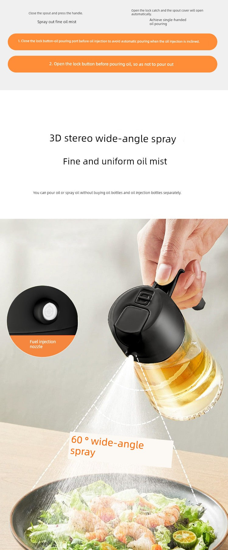 Anmai Glass Oiler Spray Dual-Purpose Oil Bottle Air Fryer Kitchen For Home Atomization Fuel Injector Food Grade Leak-Proof