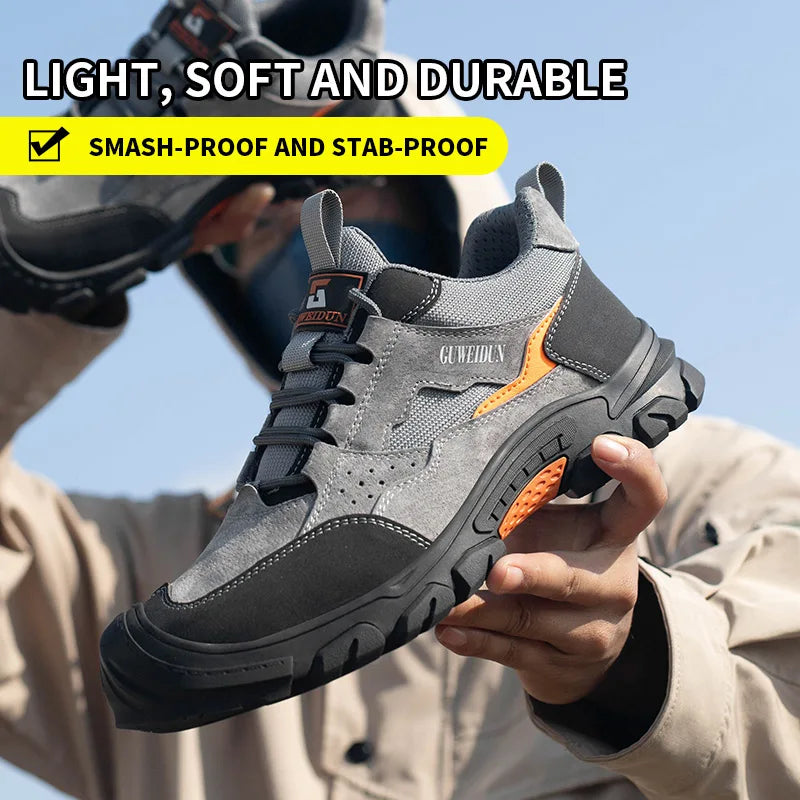 Cowhide Safety Shoes Breathable Work Shoes Steel Toe Anti Smash Safety Boots Fashion Work Sneakers Men Work Boots Indestructible