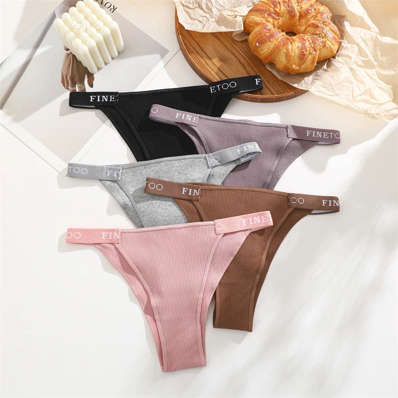 FINETOO 4Pcs/Set Cotton Letter Belt Underwear Women's Panties Sexy Low-Waist Bikini Underpants Female Breathable Briefs Lingerie