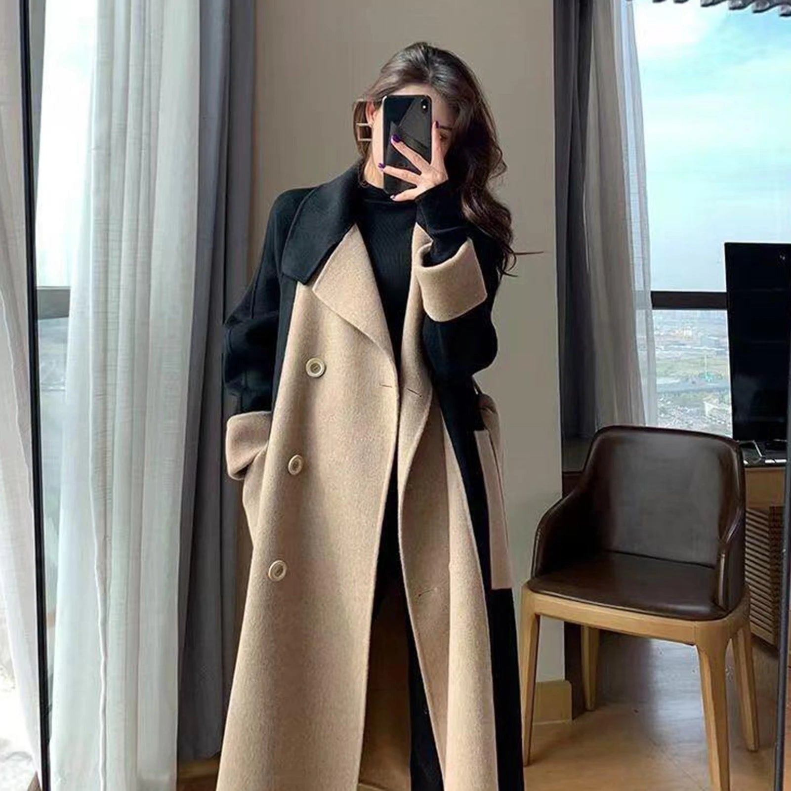 Women Winter Coat Chic Lapel Women Winter Overcoat Outwear Women Winter Overcoat  Elegant Soft Winter Overcoat for Shopping