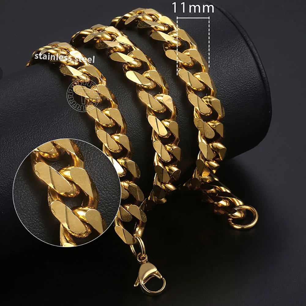 Hiphop Stainless Steel Necklace Curb Cuban Link Chain For Men Women Gold Color Solid Metal Punk Jewelry Gift KNM08