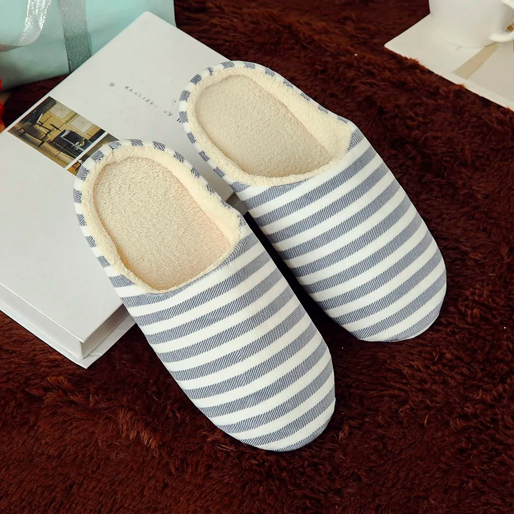 Free Shipping House Slippers For Women Warm Striped Slipper Indoors Anti-slip Winter House Shoes Winter Shoes Woman Warm