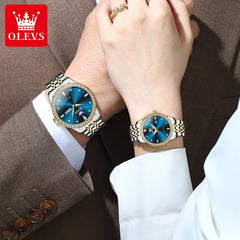 OLEVS Couple Watch Luxury Brand Business Waterproof Stainless Steel Watch Elegant Dress His or Her Diamond Quartz Couple Watch