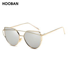 HOOBAN Classic Cat Eye Sunglasses Women Fashion Metal Big Cateye Sun Glasses For Ladies Vintage Mirror Shades Oculos UV400