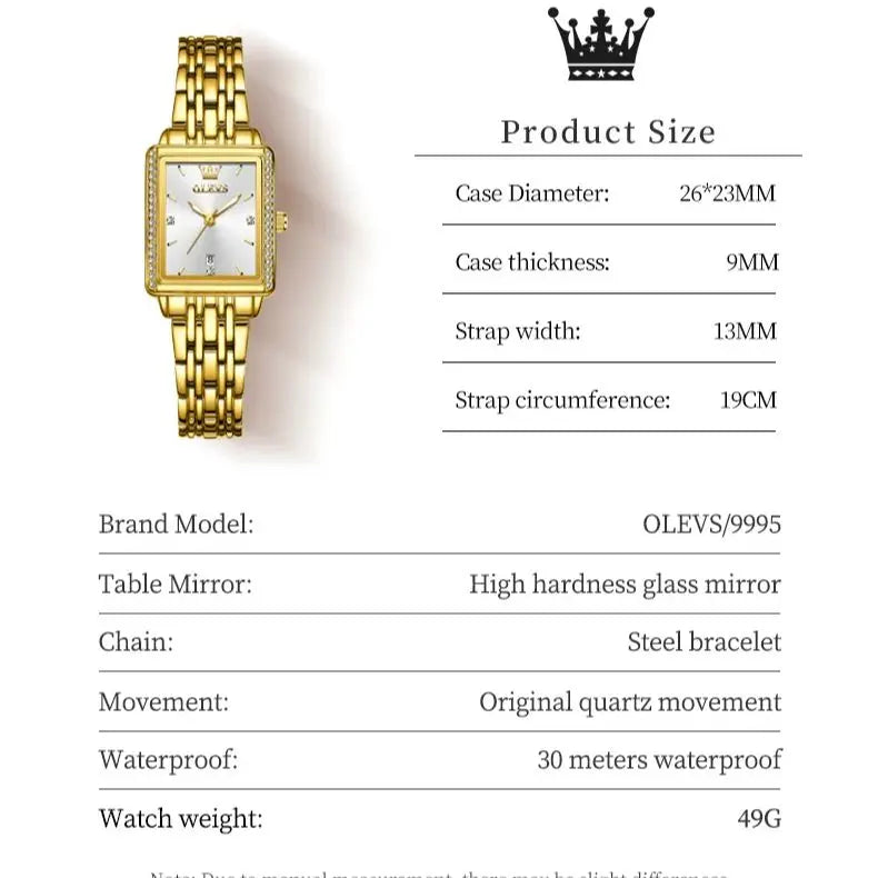 OLEVS 9995 Women's Watch Luxury Elegant Diamond Watch Classic Original Brand Gold Stainless Steel Waterproof Women Quartz Watch