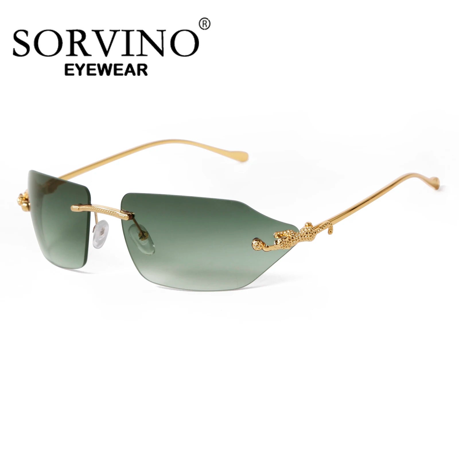 SORVINO Retro Leopard Sunglasses For Women Men 2024 New Classic Metal Gold Polygon Rimless Gradient Brand Fashion Glasses UV400