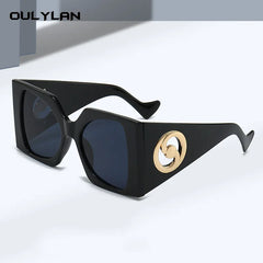 OULYLAN Big Frame Ladies Sunglasses Rimless Gradient Lens Blue Fashion Sun Glasses For Men UV400 Summer Mirror