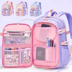 Primary School Backpack 1-5 Grade Cute Colorful School Bag For Girls Waterproof Large Capacity Cartoon rabbit Mochila Escolar