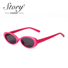 STORY Trendy Hot Pink Small Oval Sunglasses Women Men Vintage Tortoiseshell Narrow Frame Sun Glasses UV400 De Sol Mujer S77224H