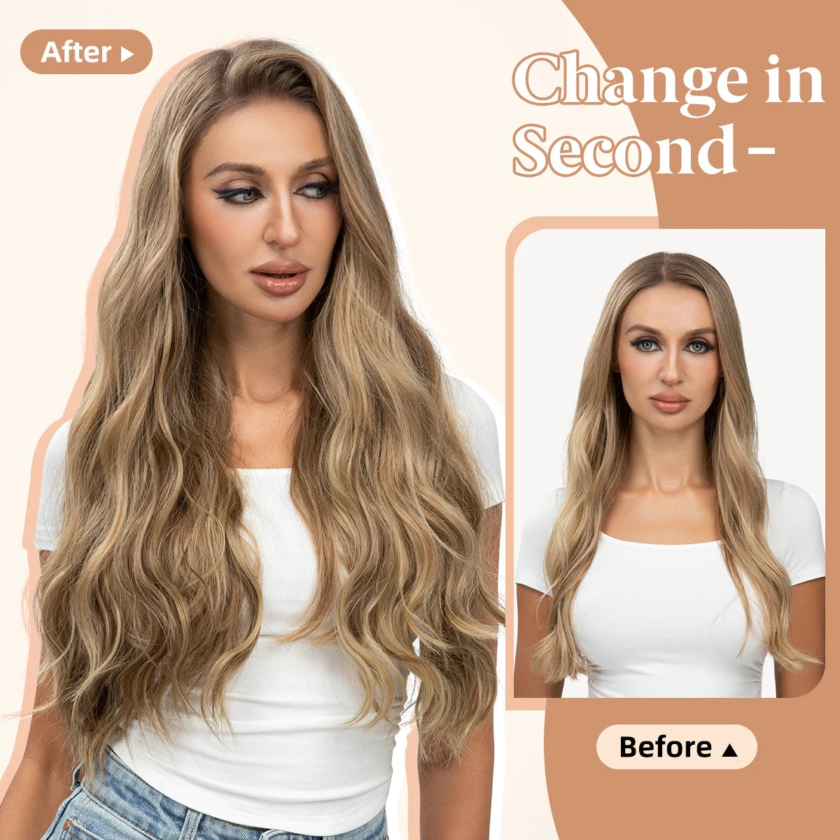 SARLA Synthetic Wave Invisible Clip in Hair Extensions Fish Line Ombre One Piece Natural Hairpiece Fake Blonde Hair Piece