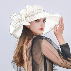 Elegant Women's Summer Hat Wide Bridal Style Leaf Flower Mesh Polyester Shower Hats Solid Color Sun Protection Visors Caps