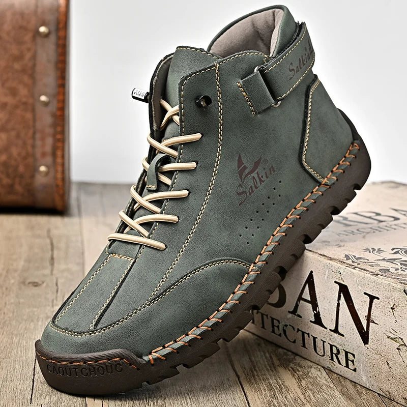 Neue 2024 handgemachte Leder Männer Stiefel Mode Designer Schuhe Mann Leder Stiefeletten Männer Walking Schuh Atmungsaktive Hombres Botas