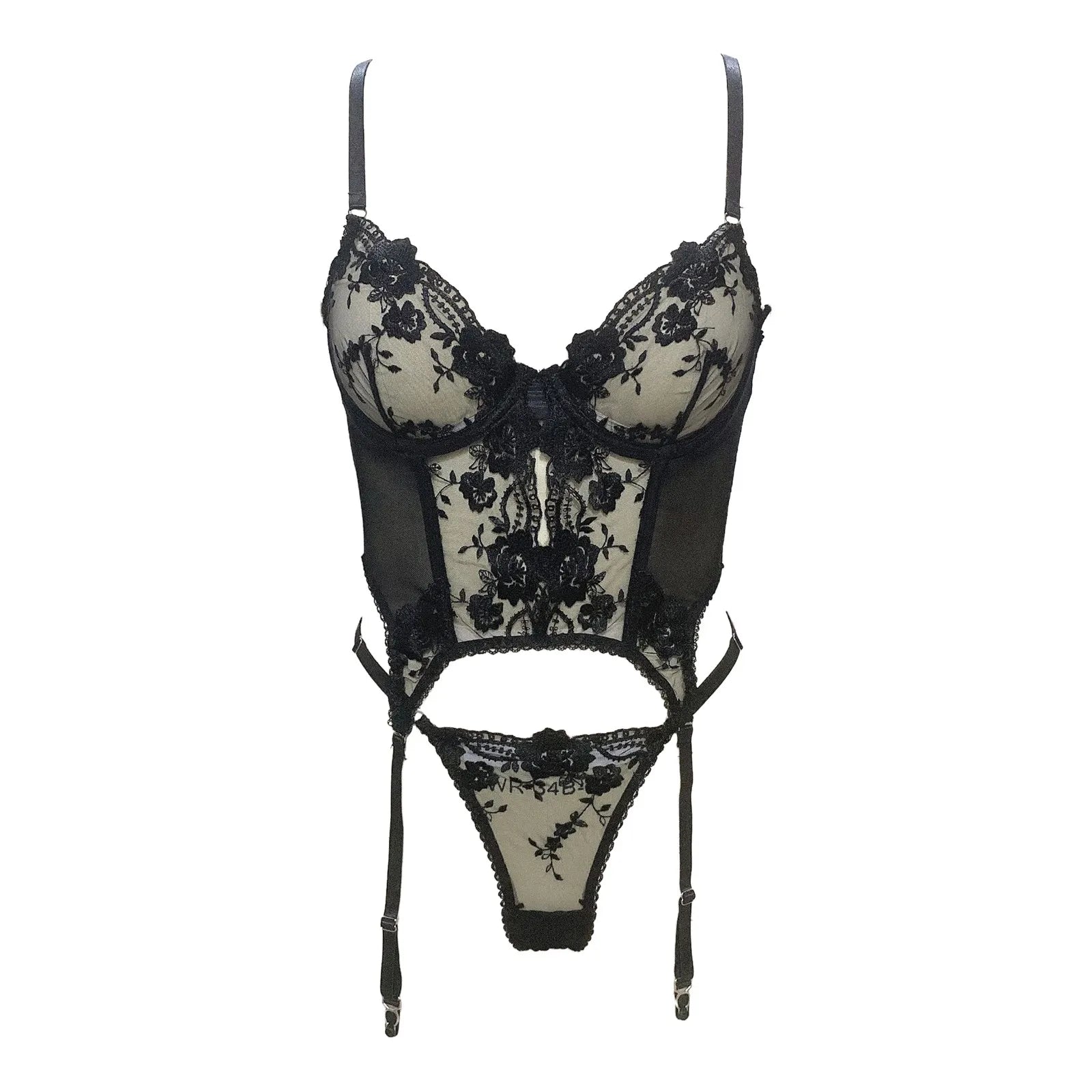 Lingeries Sexys Bodysuit For Women Flower Embroidery Bra Two Piece Set With Steel Ring Fish Bone Sexy Strap Vintage Garter Clips