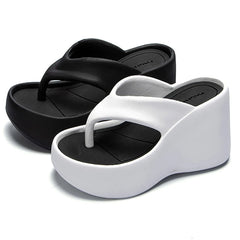 High Heeled Slippers For Women Thick Soled Flip Flops Summer Fashion Women Slipper Wedges Platform Slip-On White Female Footwear