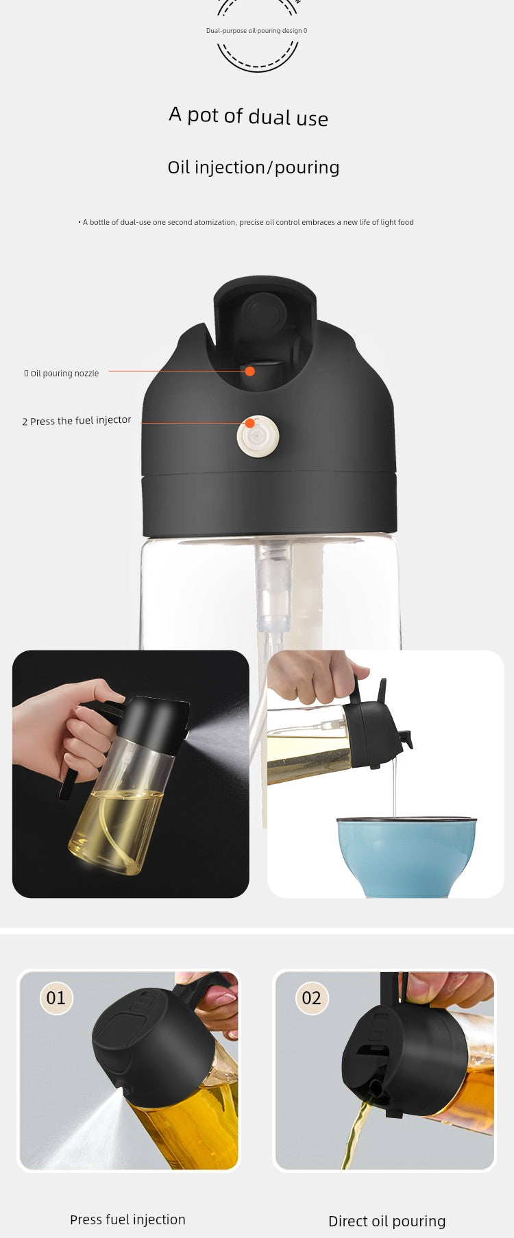 Anmai Glass Oiler Spray Dual-Purpose Oil Bottle Air Fryer Kitchen For Home Atomization Fuel Injector Food Grade Leak-Proof