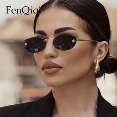 Rimless Retro Oval Sunglasses Cat Eye Sun Glasses Frameless F Letter UV400 Punk Sunglass Men Shade Driving Eyewear Gafas De Sol