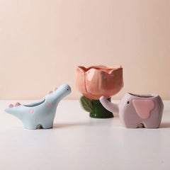 Cute Succulent Ceramic Flower Pot Animal Shape Elephant Dinosaur Plant Pot Desktop Balcony Decoration Home Decor