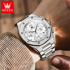 OLEVS Top Brand Men's Watches Stainless Steel Tough Guy Original Quartz Watch for Man Waterproof Luminous Date Chronograph Reloj