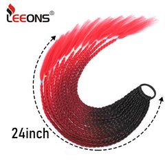 Synthetic 24 Inch Long Colored Box Braids Hair Ponytail With Rubber Bands Rainbow Twist Braided Highlights Ponytail For Women